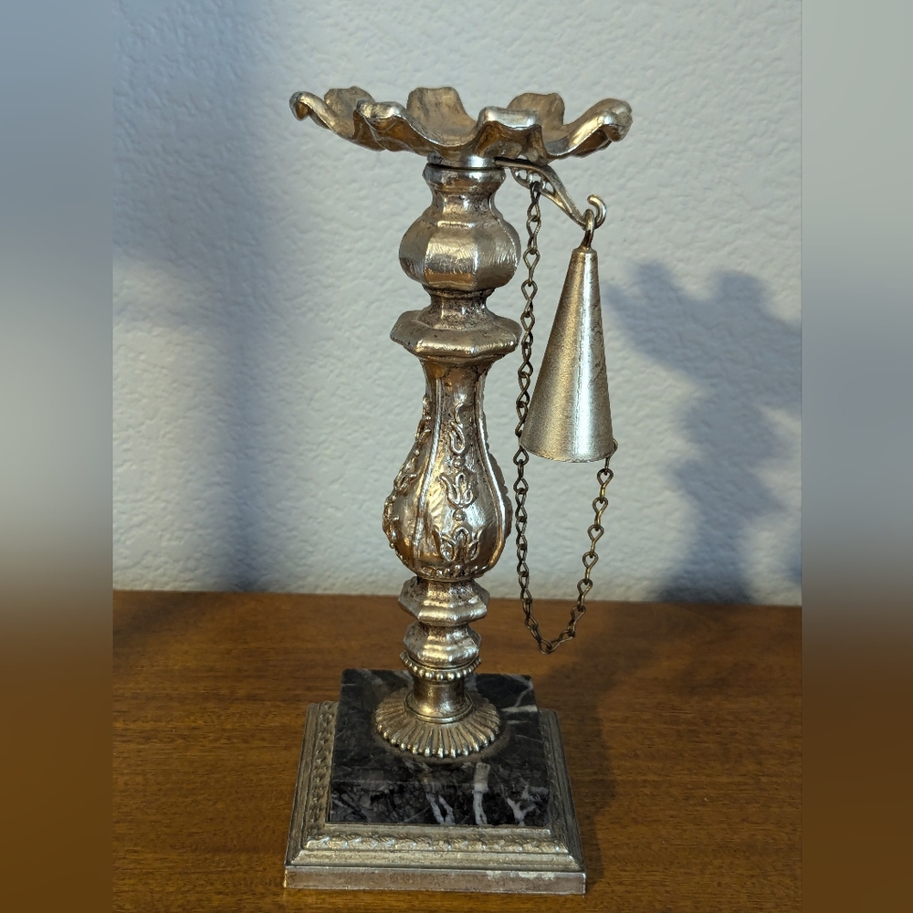 Vintage Dilly MFG Co. Ornate Metal Marble Base Candle Holder With Snuffer